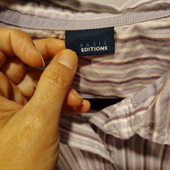 Basic Editions Women's Long Sleeve Button Front Blouse Stripe Stripes Purple - Picture 6 of 11